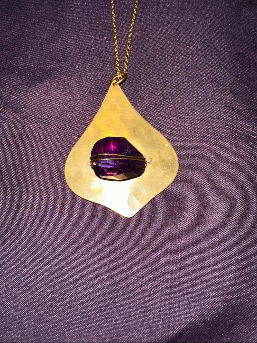 Nashelle Gold Teardrop Pendant with Purple Stone